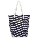 PERSONALIZED CABANA BEACH TOTE BAG - NAVY STRIPED