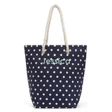 PERSONALIZED CABANA BEACH TOTE BAG - NAVY POLKA DOT