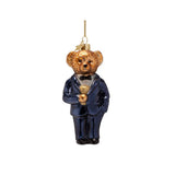 Bear in Blue Suit Glass Ornament