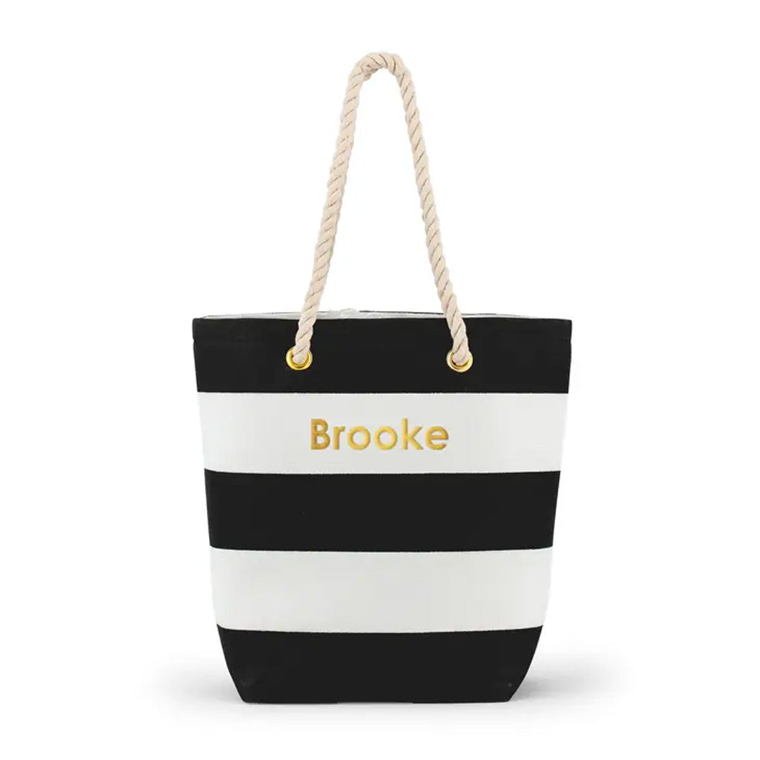 PERSONALIZED LARGE BLISS STRIPED COTTON CANVAS FABRIC TOTE BAG