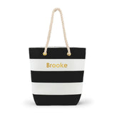 PERSONALIZED LARGE BLISS STRIPED COTTON CANVAS FABRIC TOTE BAG