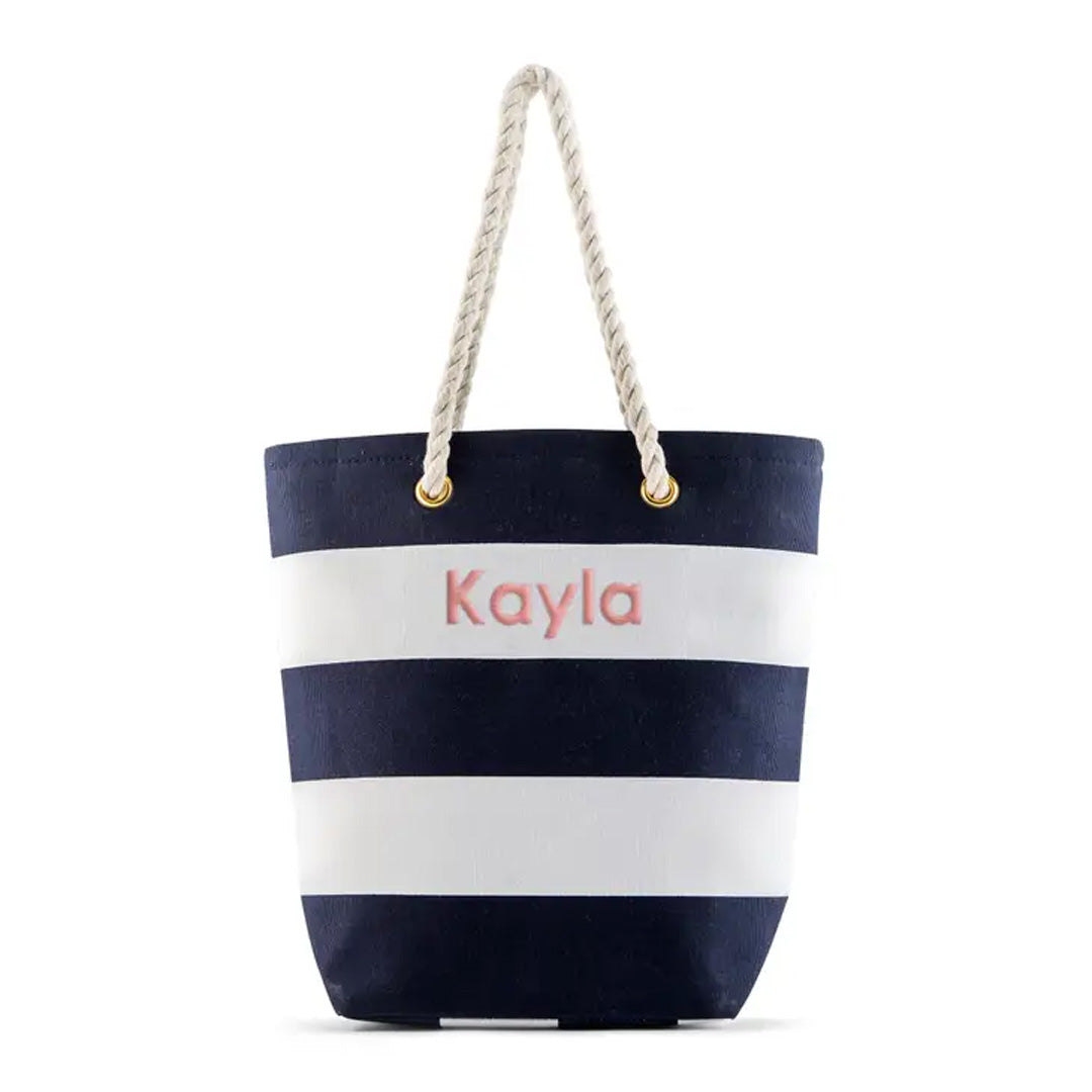 PERSONALIZED LARGE BLISS STRIPED COTTON CANVAS FABRIC TOTE BAG