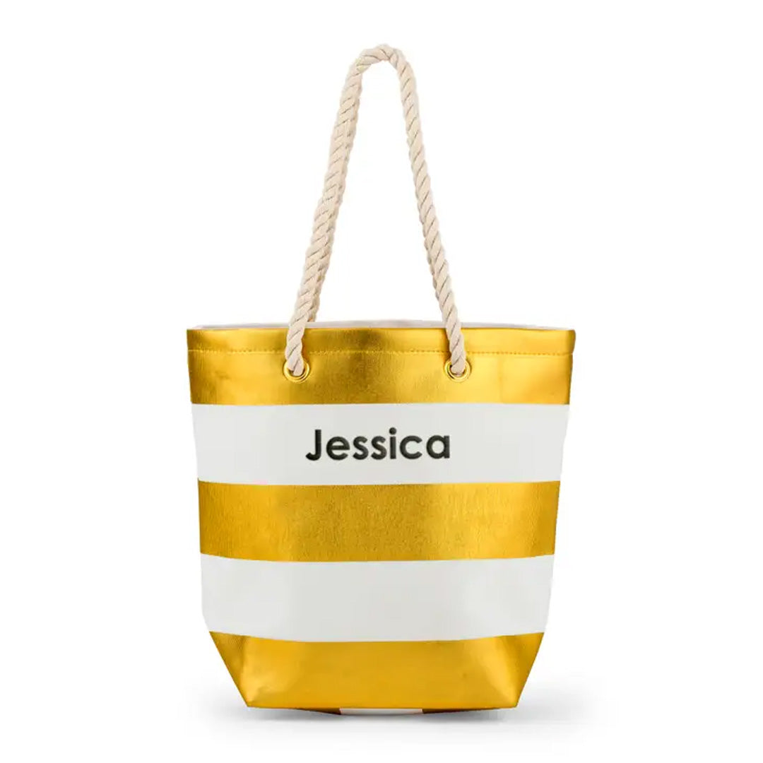 PERSONALIZED LARGE BLISS STRIPED COTTON CANVAS FABRIC TOTE BAG