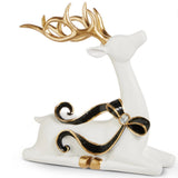 Laying Jeweled Bow Deer Christmas Figure