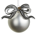 Black and White Stripe Ribbon Ball Glass Ornament