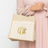 PERSONALIZED MEDIUM WOVEN JUTE TOTE BAG WITH POCKET - SCRIPT MONOGRAM