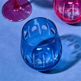 Blue Sparkling Cut Stemless Wine Glass