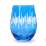 Blue Sparkling Cut Stemless Wine Glass