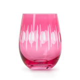 Pink Sparkling Cut Stemless Wine Glass