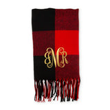 PERSONALIZED RED AND BLACK BUFFALO PLAID SCARF - SCRIPT MONOGRAM