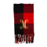 PERSONALIZED RED & BLACK BUFFALO PLAID SCRAF - SCRIPT INITIAL