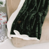 PERSONALIZED EMBROIDERED PLUSH  50"x60" SHERPA LINED THROW BLANKET EMERALD GREEN