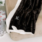 PERSONALIZED EMBROIDERED PLUSH  50"x60" SHERPA LINED THROW BLANKET CHOCOLATE BROWN
