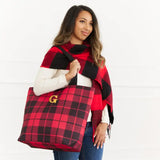 PERSONALIZED EXTRA LARGE COTTON FABRIC CANVAS TOTE BAG - BUFFALO PLAID