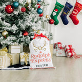 LARGE PERSONALZIED DRAWSTRING SANTA SACK FOR GIFTS - RUDOLPH EXPRESS