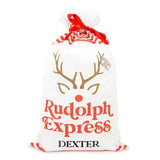 LARGE PERSONALZIED DRAWSTRING SANTA SACK FOR GIFTS - RUDOLPH EXPRESS