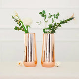TALL THIN METALLIC CHROME FLOWER VASE COPPER S/2