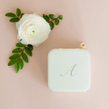 Small White Leather Travel Jewelry Case – Script Initial