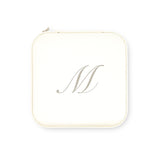 Small White Leather Travel Jewelry Case – Script Initial