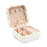 Small White Leather Travel Jewelry Case – Script Initial