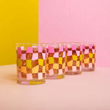 ROCKS GLASS SET - PINK CARNIVAL CHECK