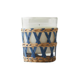 WICKER WRAP BLUE GLASS CANDLE