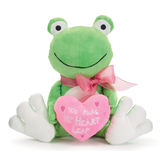 Plush Green Frog Pink Heart You Make My Heart
