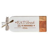 ACACIA BEVEL BOARD LONG WHITE W/ GOLD SPREADER & RIBBON | EAT DRINK AND BE MARRIED