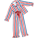 Large Red, White & Blue Stripe Ruffle PJ Pants Set