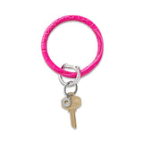 LEATHER BIG O KEY RING - PINK TOPAZ CROC-EMBOSSED