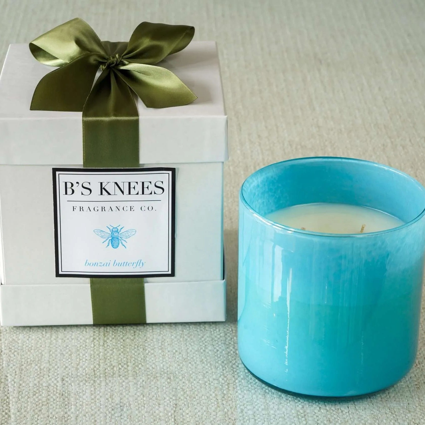 Blue Colored Glass 3 Wicks Candle