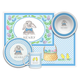 Personalized Bunny Blue Kids Dinnerware Set