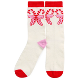Ivory Candy Cane Bow Socks