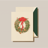 ENGRAVED HOLLY WREATH WITH BELLS GREETING CARD