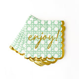 GREEN CANE SCALLOP PAPER BEVERAGE NAPKINS