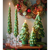 Small Green Gilded Pine Tree Candle