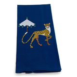 Cheetah with Parasol Navy Tea Towel