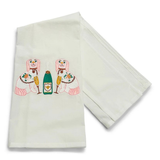 Staffordshire Dogs with Champagne Bottle Tea Towel