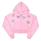 SPARKLING HEARTS CROPPED ZIP-UP SWEATSHIRT