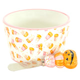 PINK CANDY CORN CERAMIC BOWL AND SPREADER SET