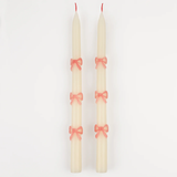 PINK BOW TAPER CANDLES SET OF TWO