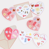 HEART CONCERTINA VALENTINES CARDS AND STICKERS SET