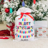 LARGE PERSONALZIED DRAWSTRING SANTA SACK FOR GIFTS - MERRY CHRISTMAS