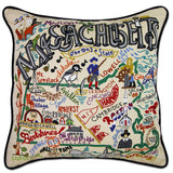 MASSACHUSETTES HAND EMBROIDERED PILLOW