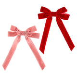 VELVET BOW CLIP SET RED/BLUSH
