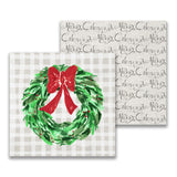 CHRISTMAS WREATH WITH RED BOW COCKTAIL NAPKIN