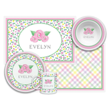 Personalized Pink Blooms Kids Dinnerware Set
