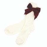 VELVET BOW SOCK IVORY
