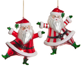 DANCING SANTA GLASS ORNAMENT
