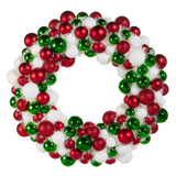 RED GREEN WHITE BALL ORNAMENT WREATH